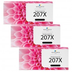 Compatible HP 207X W2210X Pack de 3 Cartouches de Toner Noir HP Color Laserjet Pro MFP M283fdw M255dw M282nw M283fdn AVEC PUCE