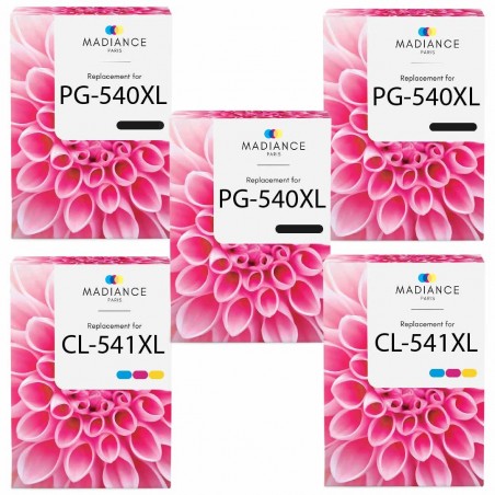 Pack de 5 Canon PG-540XL CL-541XL cartouches d'encre compatibles Pack de 5 Canon PG-540XL CL-541XL cartouches d'encre compatibles