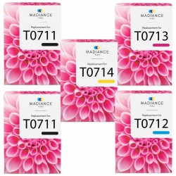 Pack de 5 cartouches compatibles T0715 Epson 2 noirs, 1 cyan, 1 magenta, 1 jaune 