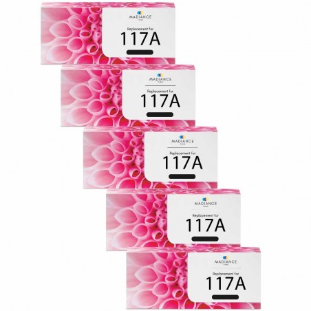 Pack de 5 cartouches compatibles HP 117A W2070A - Avec puce Pack de 5 cartouches compatibles HP 117A W2070A - Avec puce